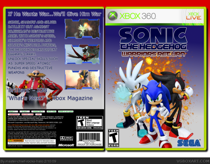 Sonic The Hedgehog: Warriors Return box art cover