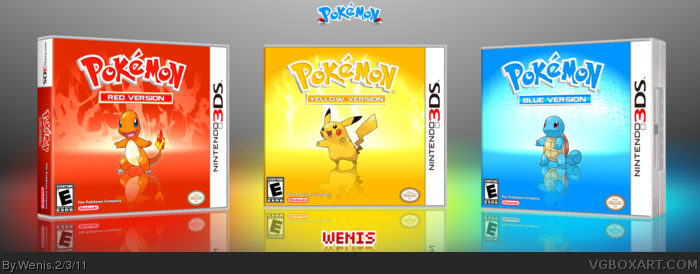 Pokemon Red, Yellow, & Blue box art cover