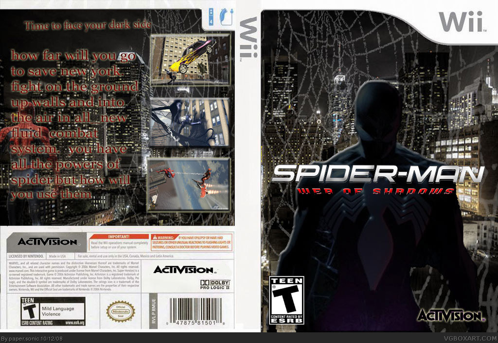 Spider man web of  shadows box cover