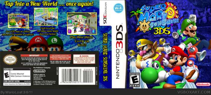 Super Mario Sunshine 3DS box art cover